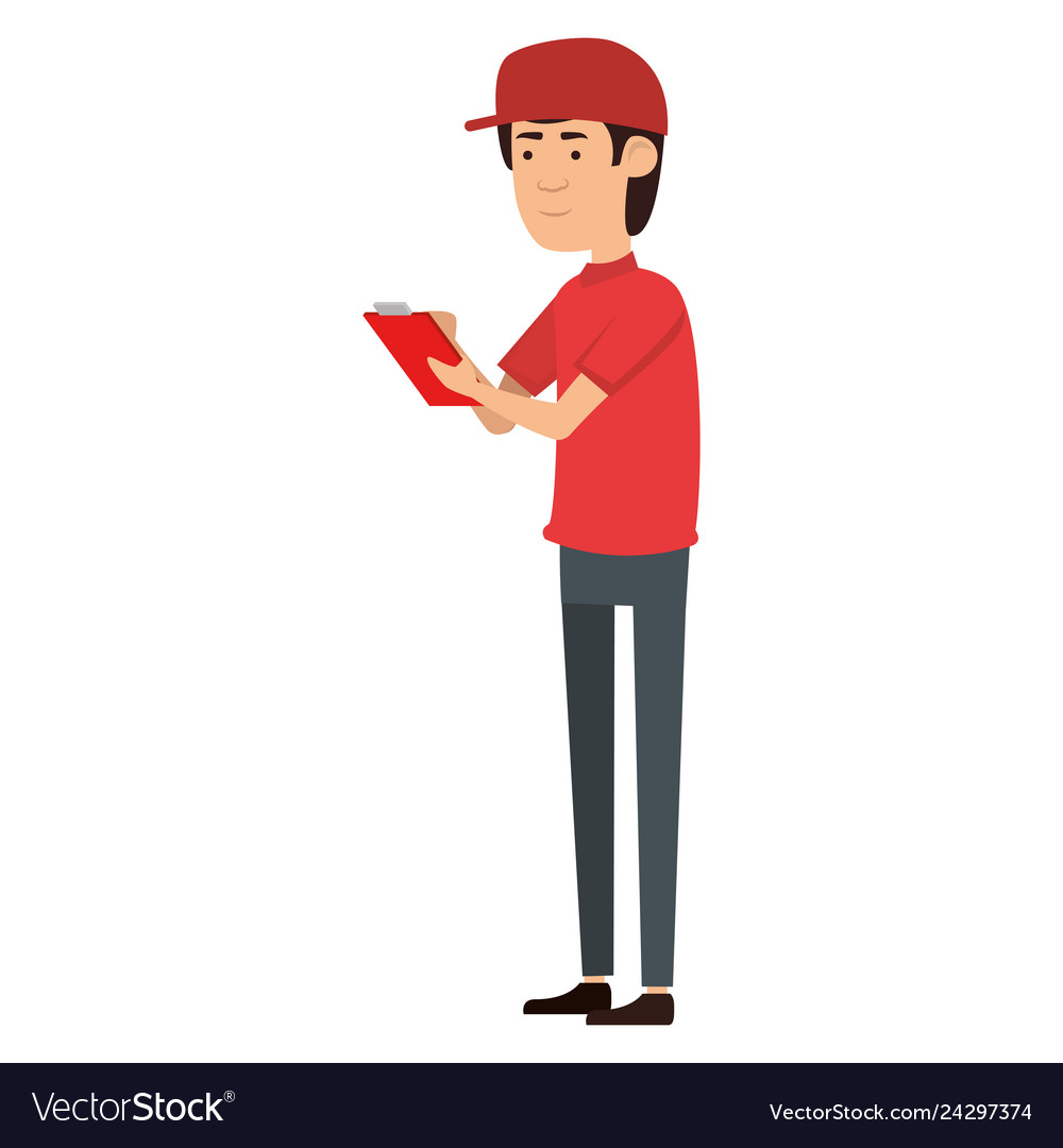 Delivery worker with checklist