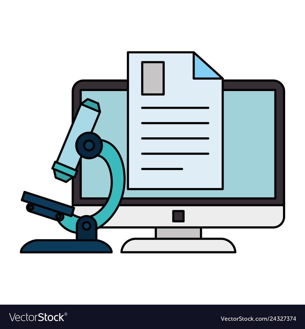Document with computer and microscope