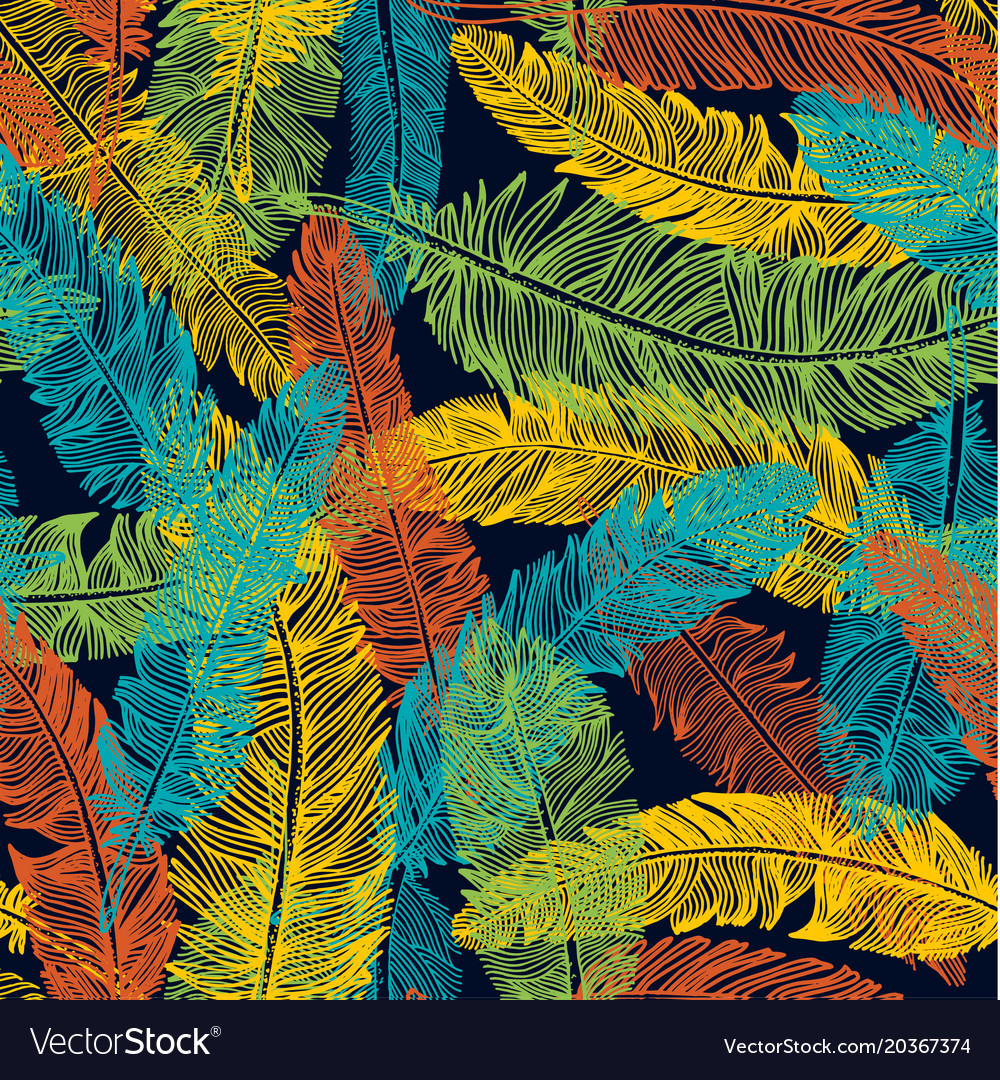 Hand drawn seamless pattern of feathers color