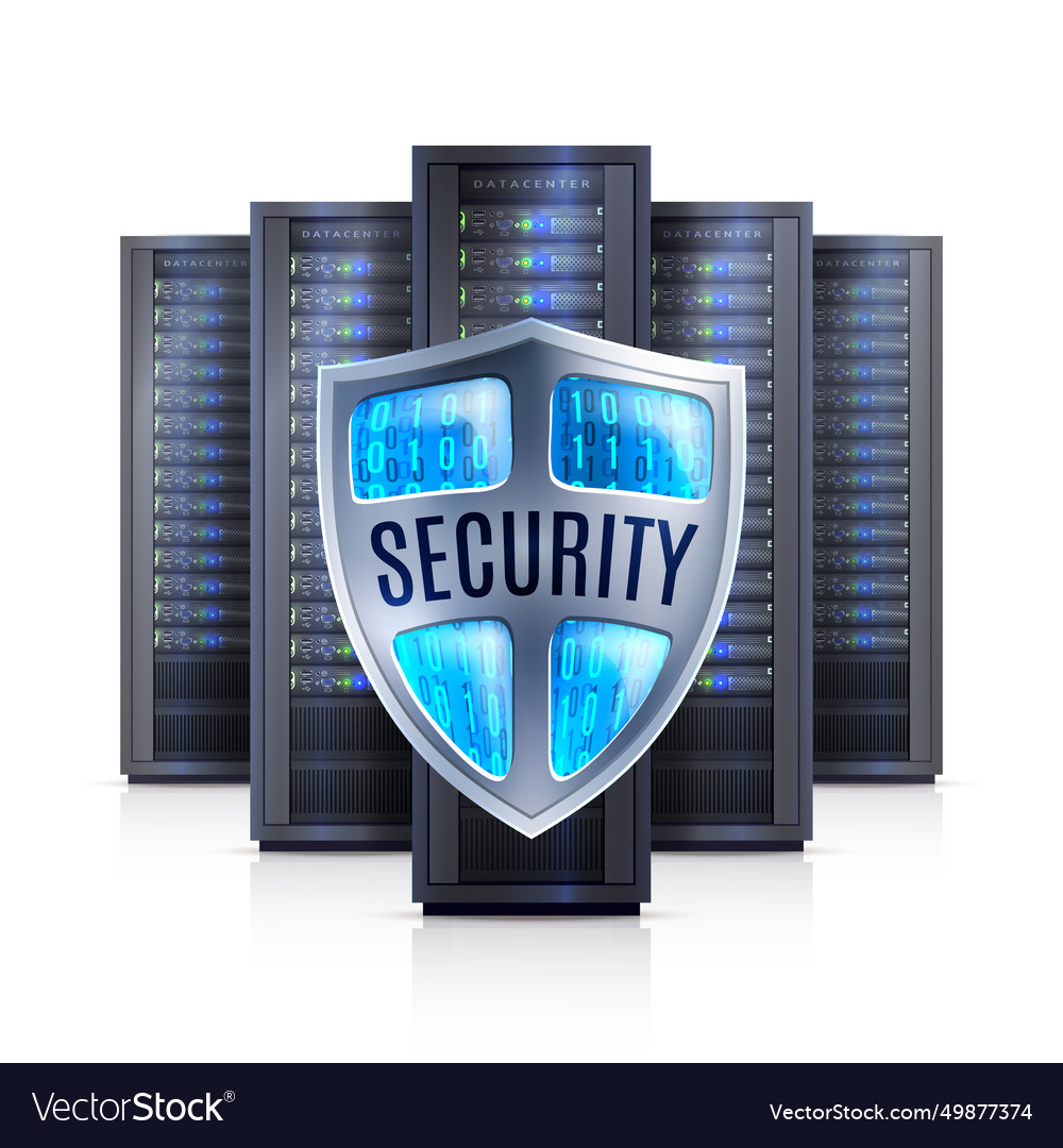 Server rack security shield realistic vector image Server rack security shield realistic