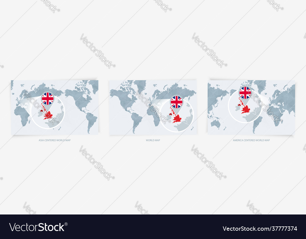 Three versions world map with enlarged