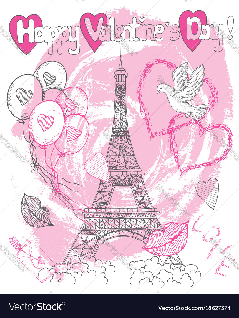 Valentines day card with the eiffel tower