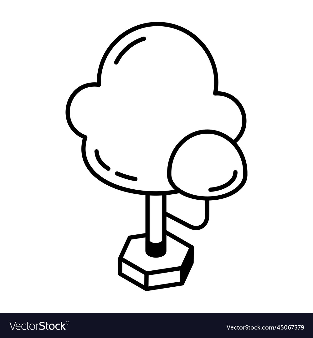 A linear isometric icon of round tree