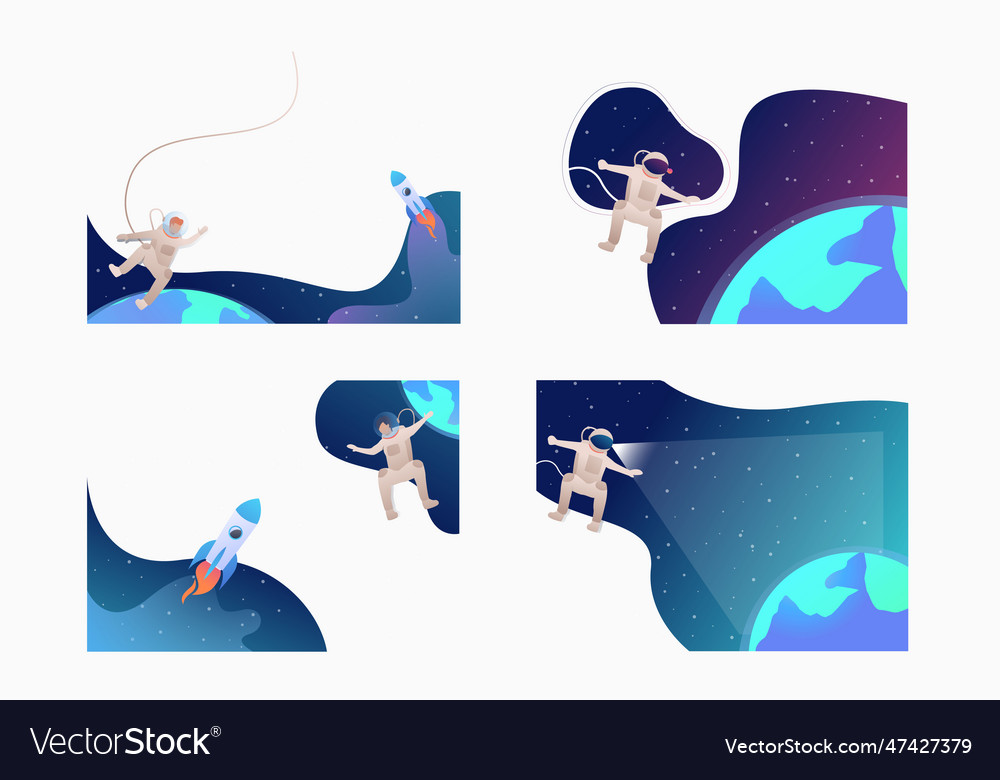 Astronaut in spacesuit floating outer space set vector image Astronaut in spacesuit floating outer space set