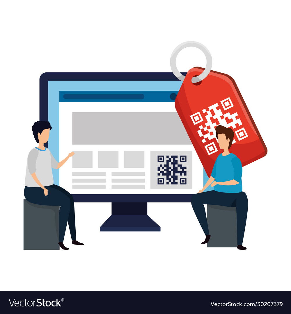Men with qr code and computer