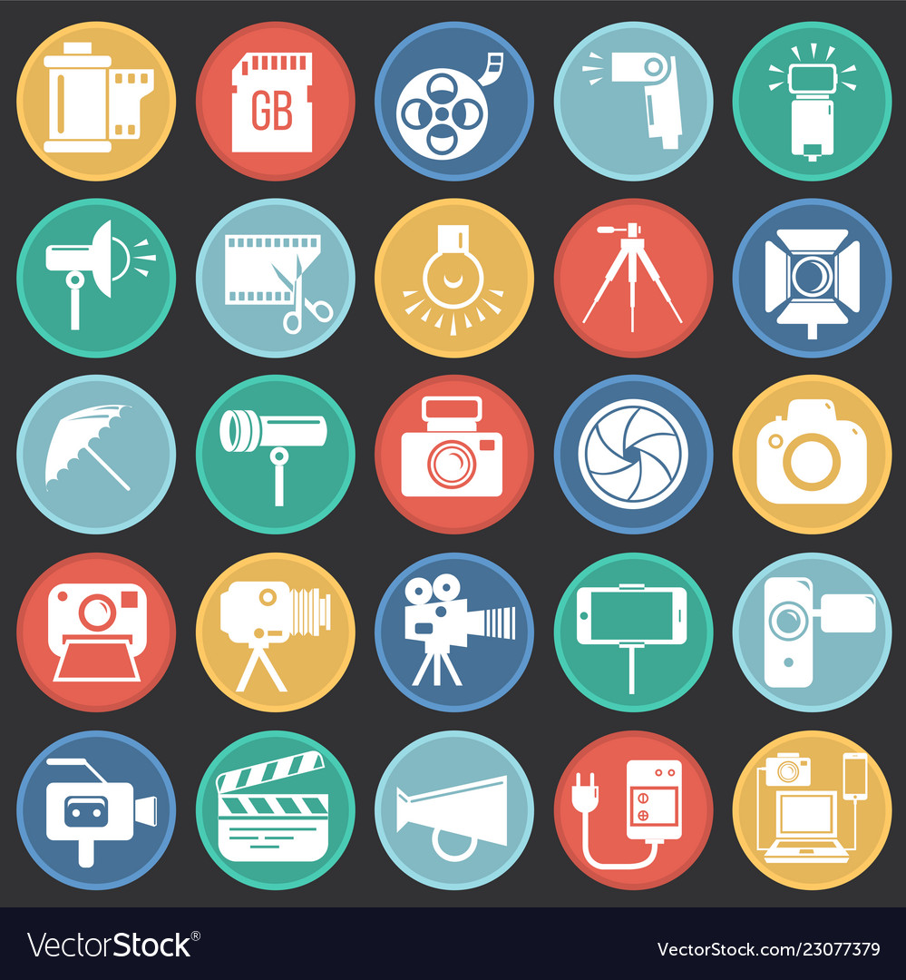 Photography and videography icon set on color