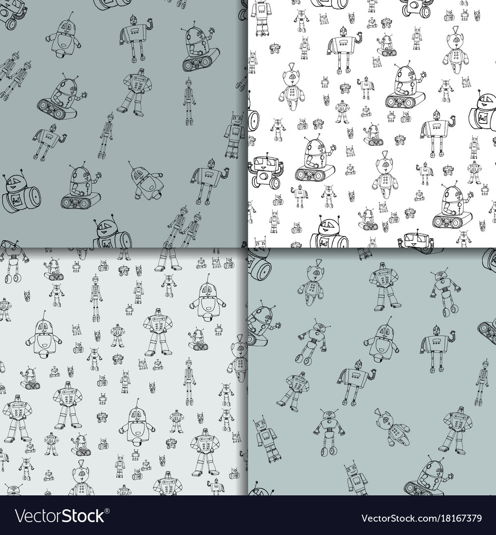 Robot doodles pattern set
