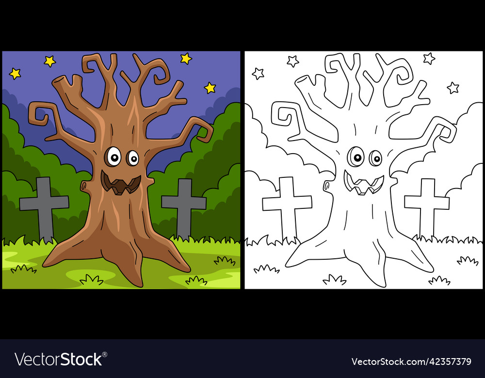 Scary tree halloween coloring page