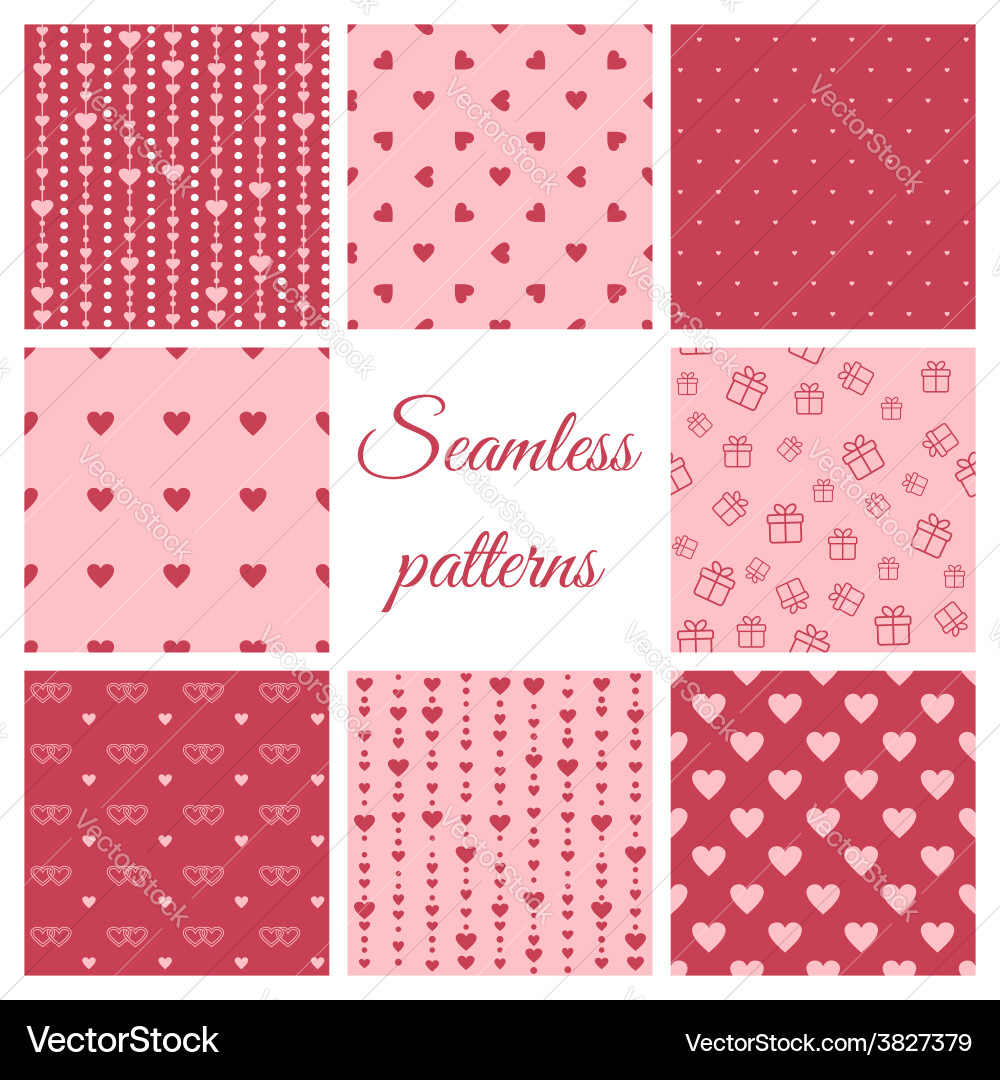 Set seamless patterns with hearts Royalty Free Vector Image
