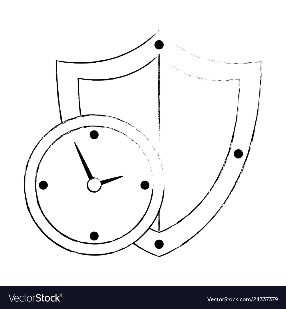 Time clock with shield vector image Time clock with shield