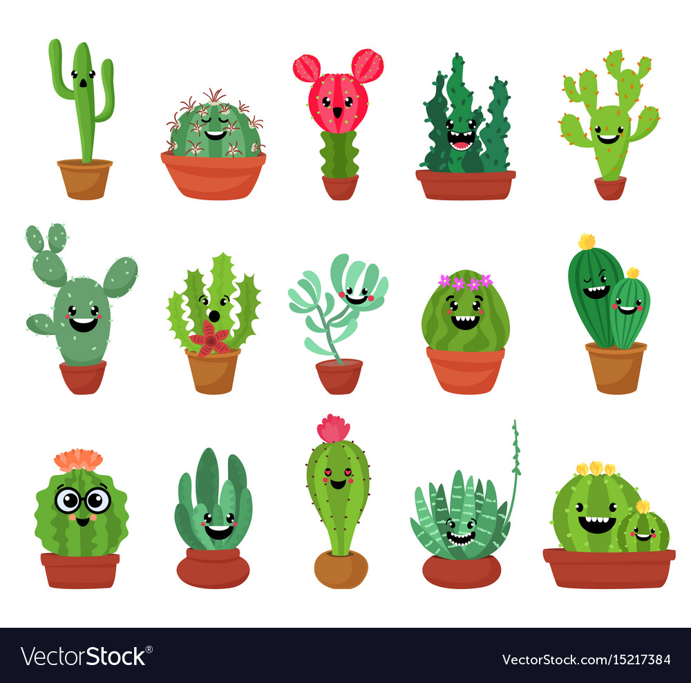Adorable Cartoon Cactus & Succulent Set