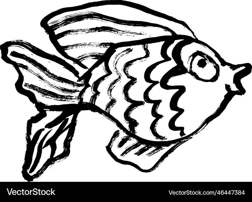Artwork dry brush ink fish print Royalty Free Vector Image