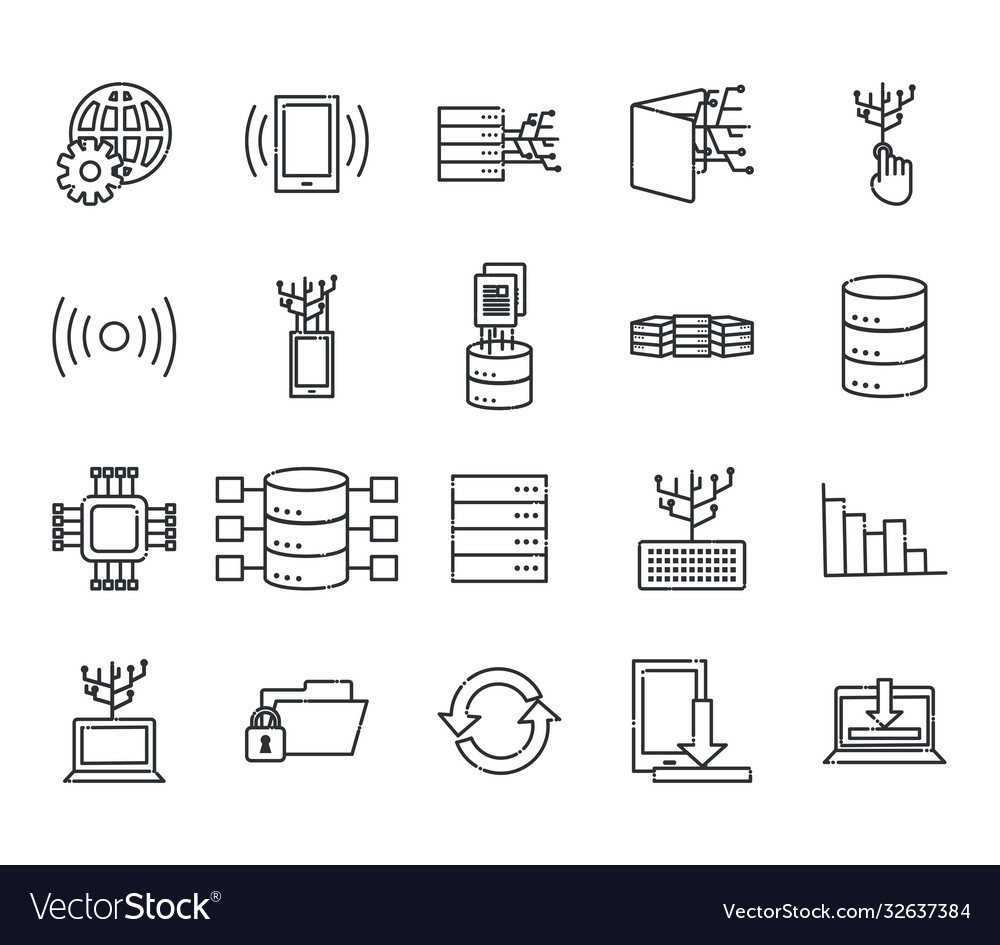Big data line style icon set design vector image Big data line style icon set design