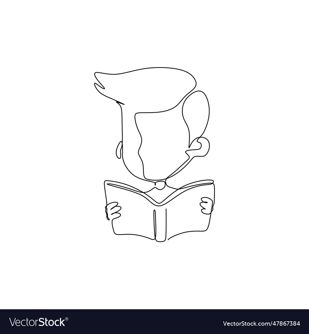 Continuous line drawing of a man reading book vector image Continuous line drawing of a man reading book
