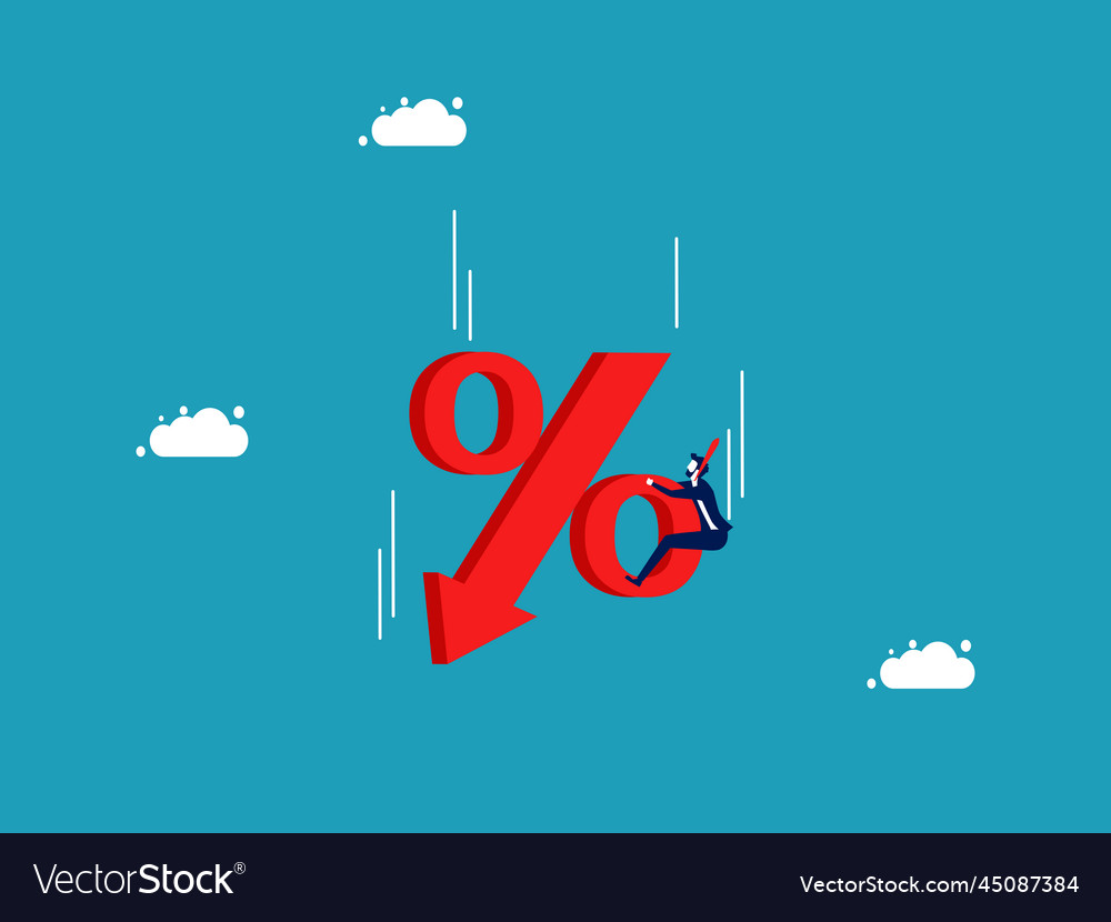 Downward interest rates businessman falling from
