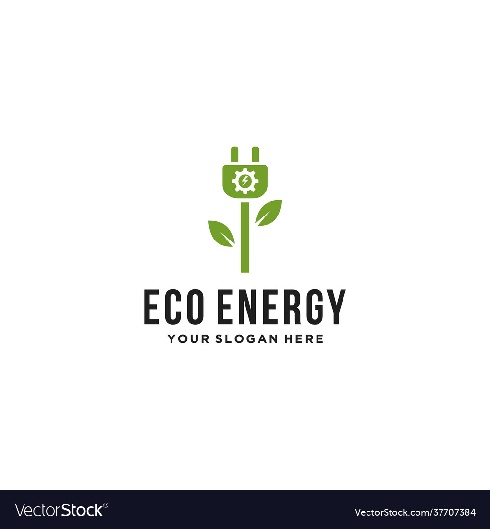 Eco power energy green leaf and gear logo design Vector Image