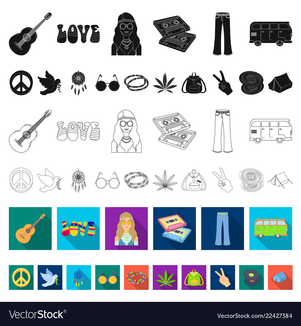 Happy and attribute flat icons in set collection Vector Image Happy and attribute flat icons in set collection