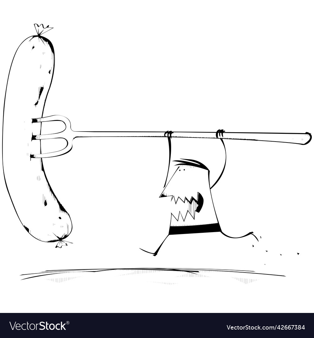 Man runs with giant sausage on fork