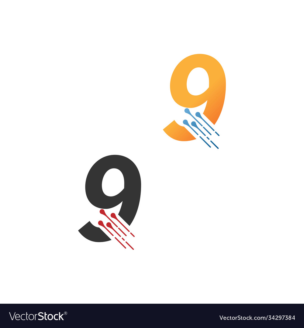 Number 9 simple tech logo with circuit lines