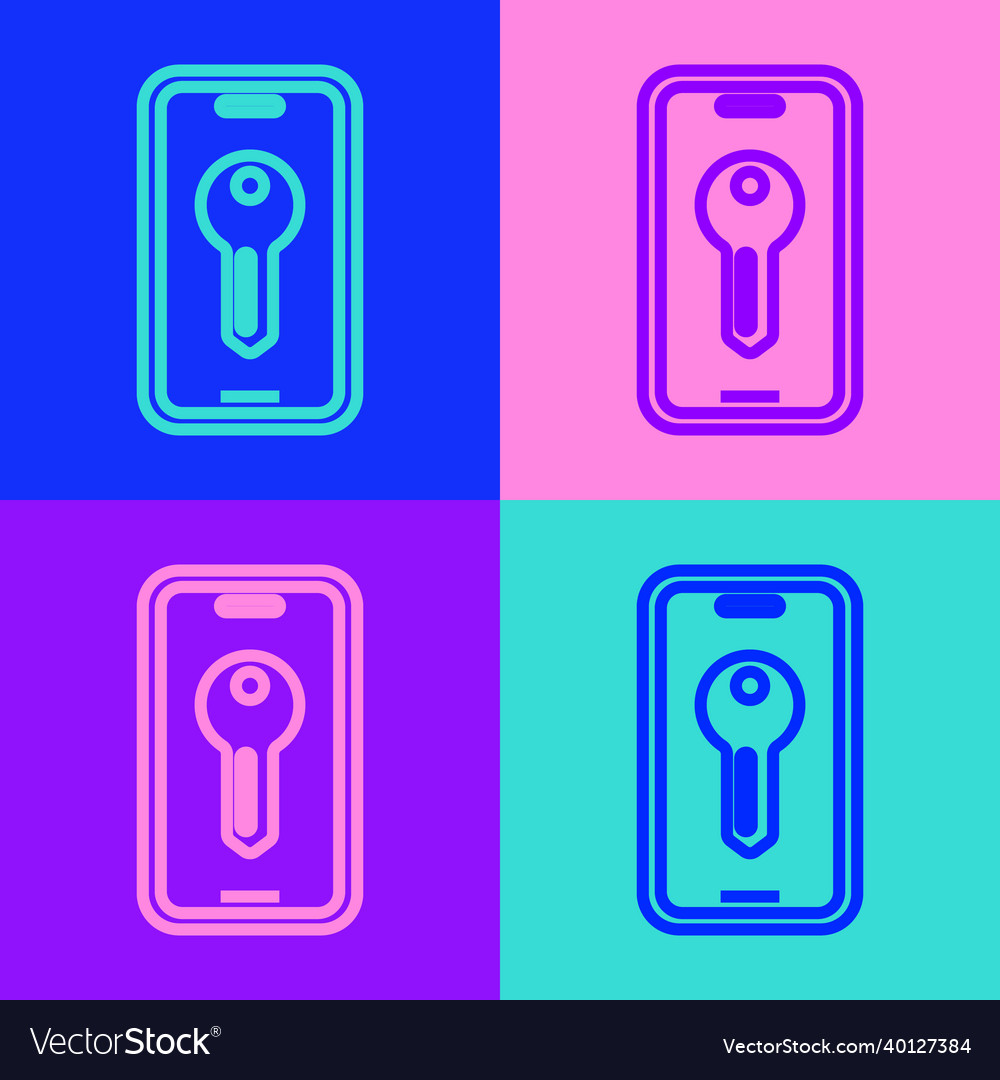 Pop art line smart key icon isolated on color vector image Pop art line smart key icon isolated on color