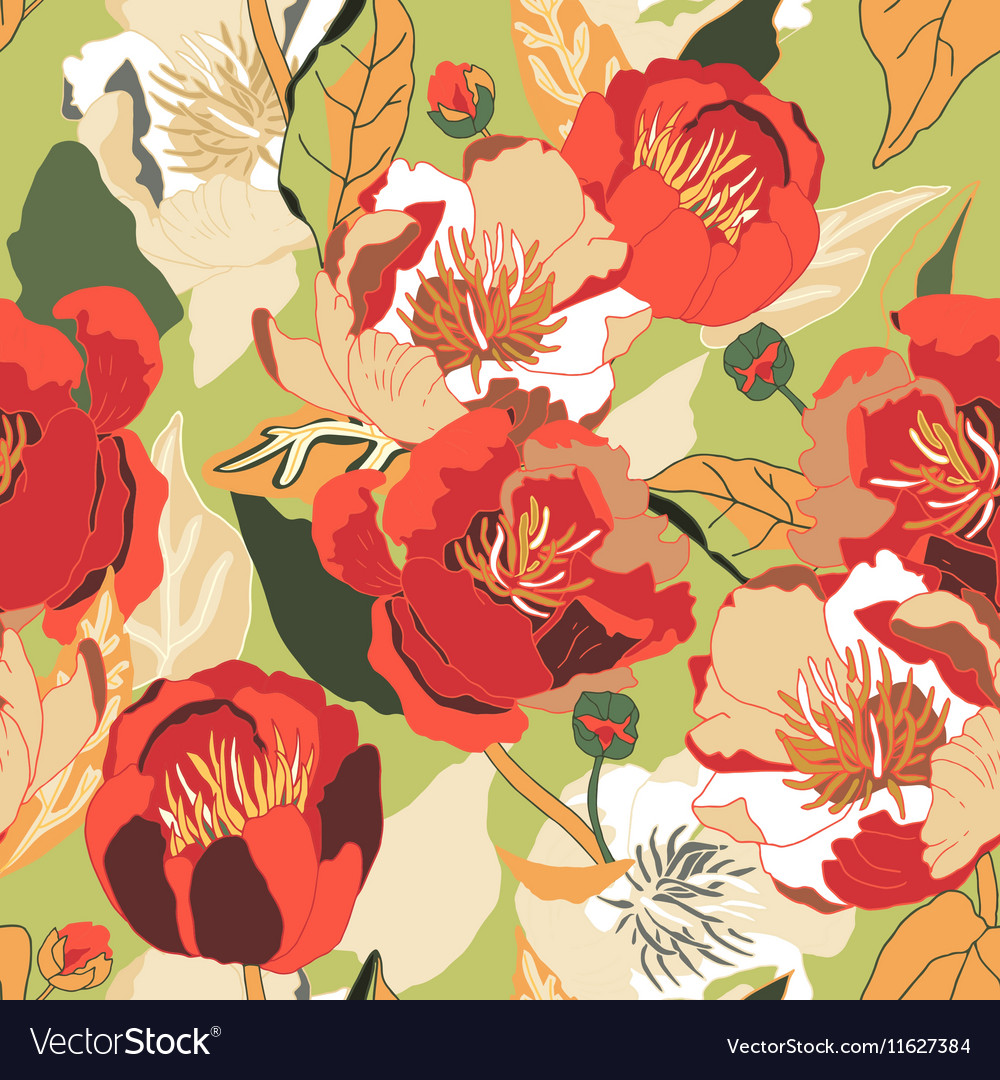 Seamless floral background isolated red flowers