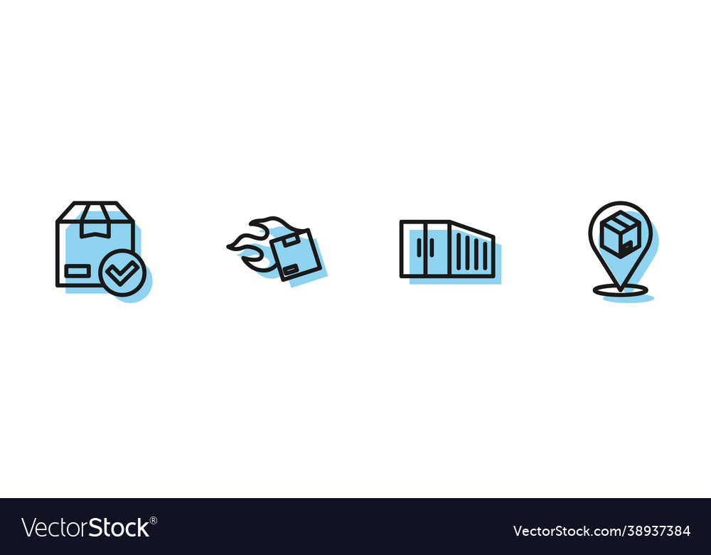 Set line container ackage box with check mark vector image Set line container ackage box with check mark