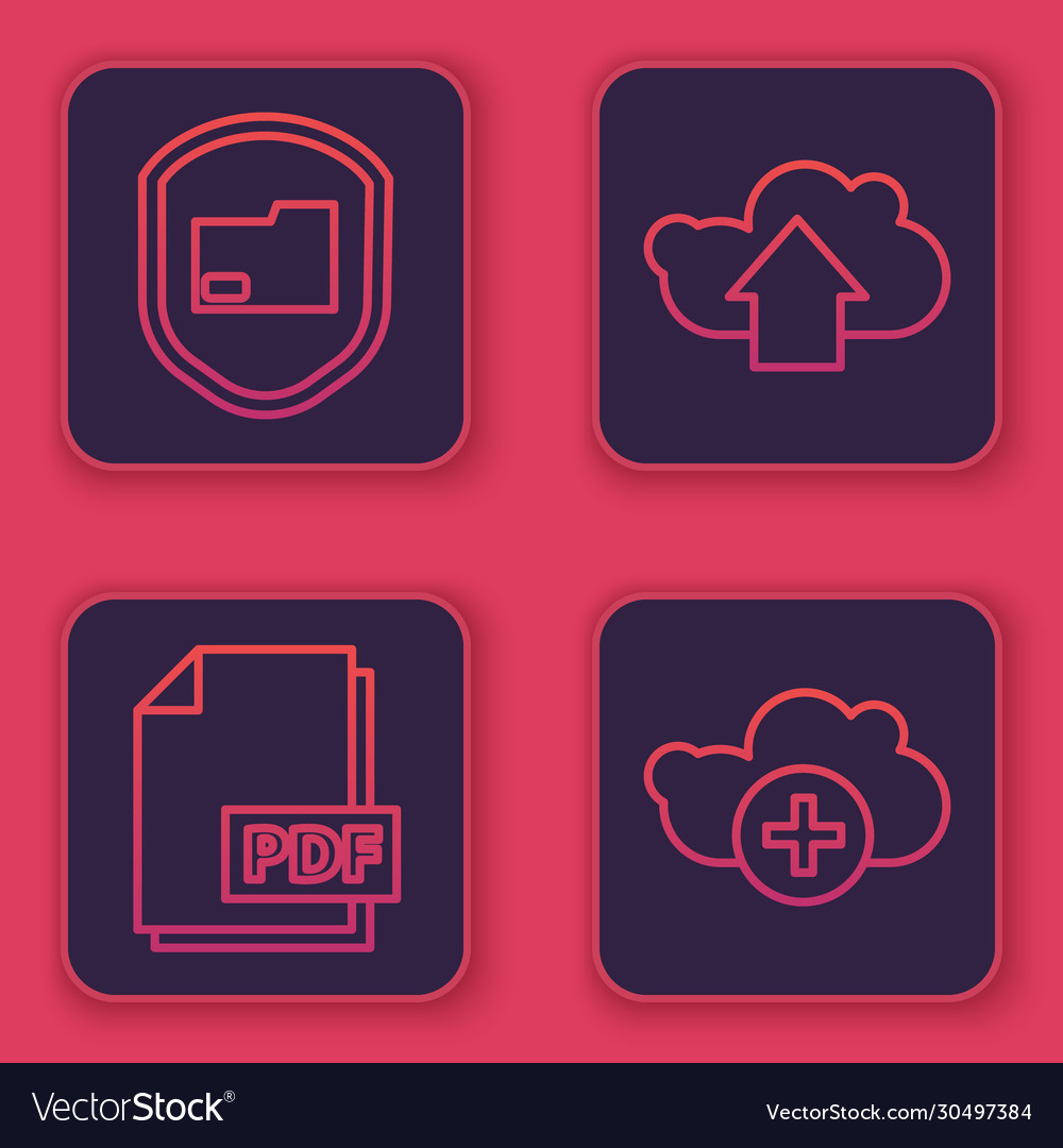 Set line document folder protection pdf file vector image Set line document folder protection pdf file