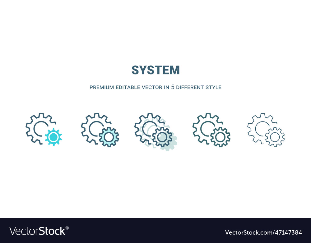 System icon in 5 different style outline filled vector image System icon in 5 different style outline filled