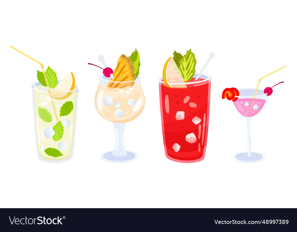 Alcohol cocktails isolated set mojito pina Vector Image