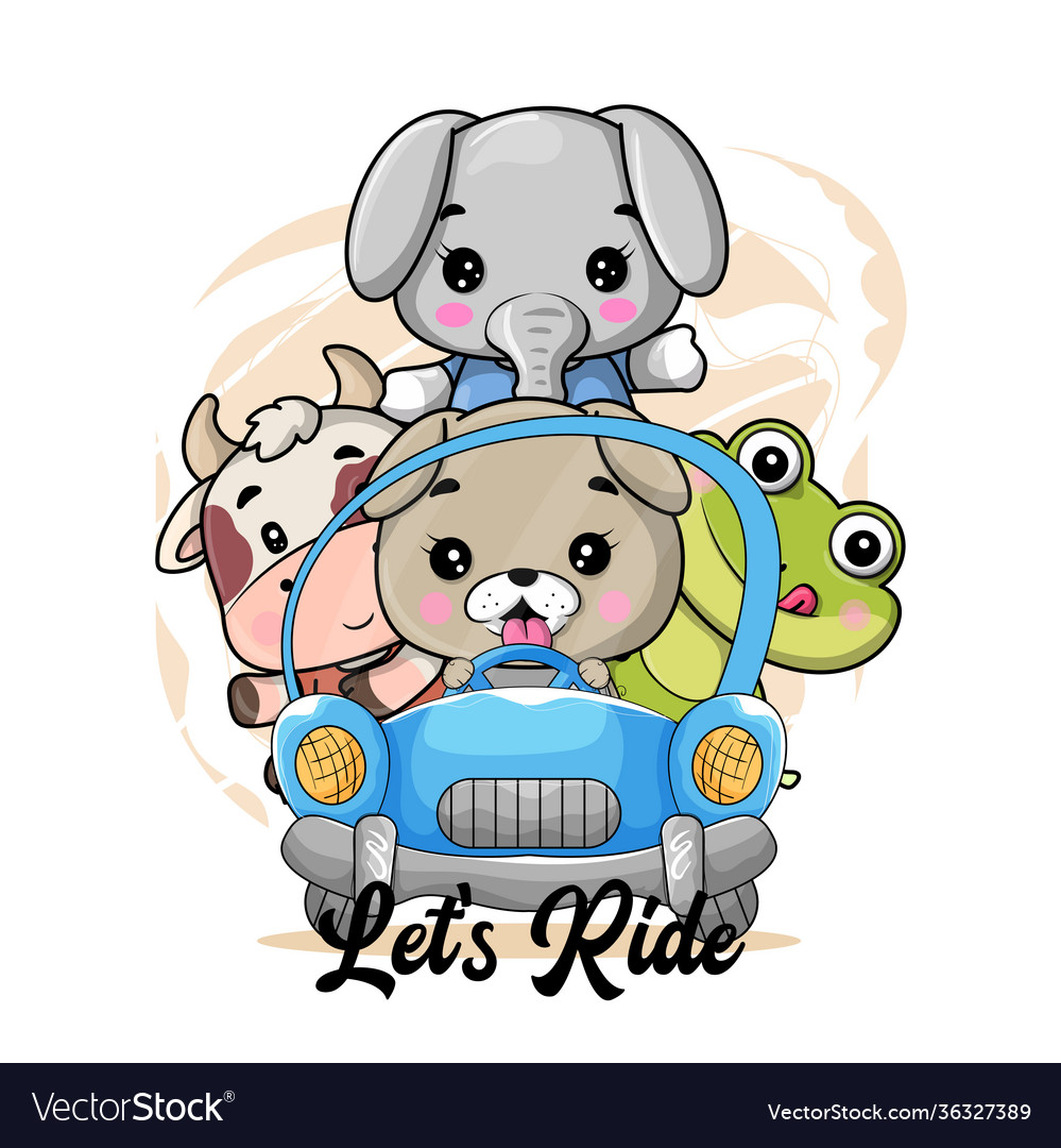 Cute cartoon animals ride a car for kids Vector Image Cute cartoon animals ride a car for kids Vector Image