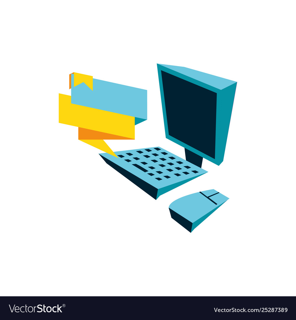 Desktop computer with ribbon isolated icon