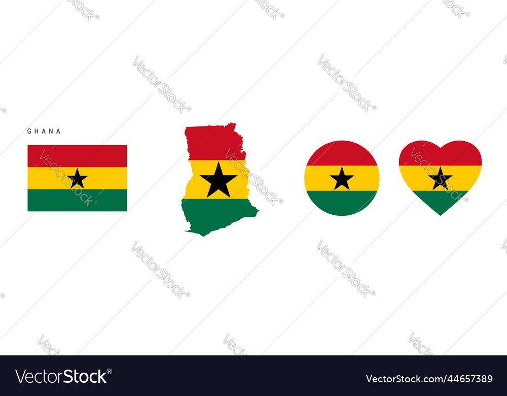 Ghana Flag In Different Shapes Icon Set Flat Vector Image 5411