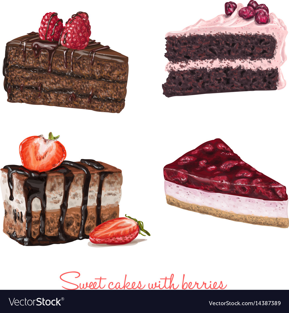 Hand drawn delicious cake slices