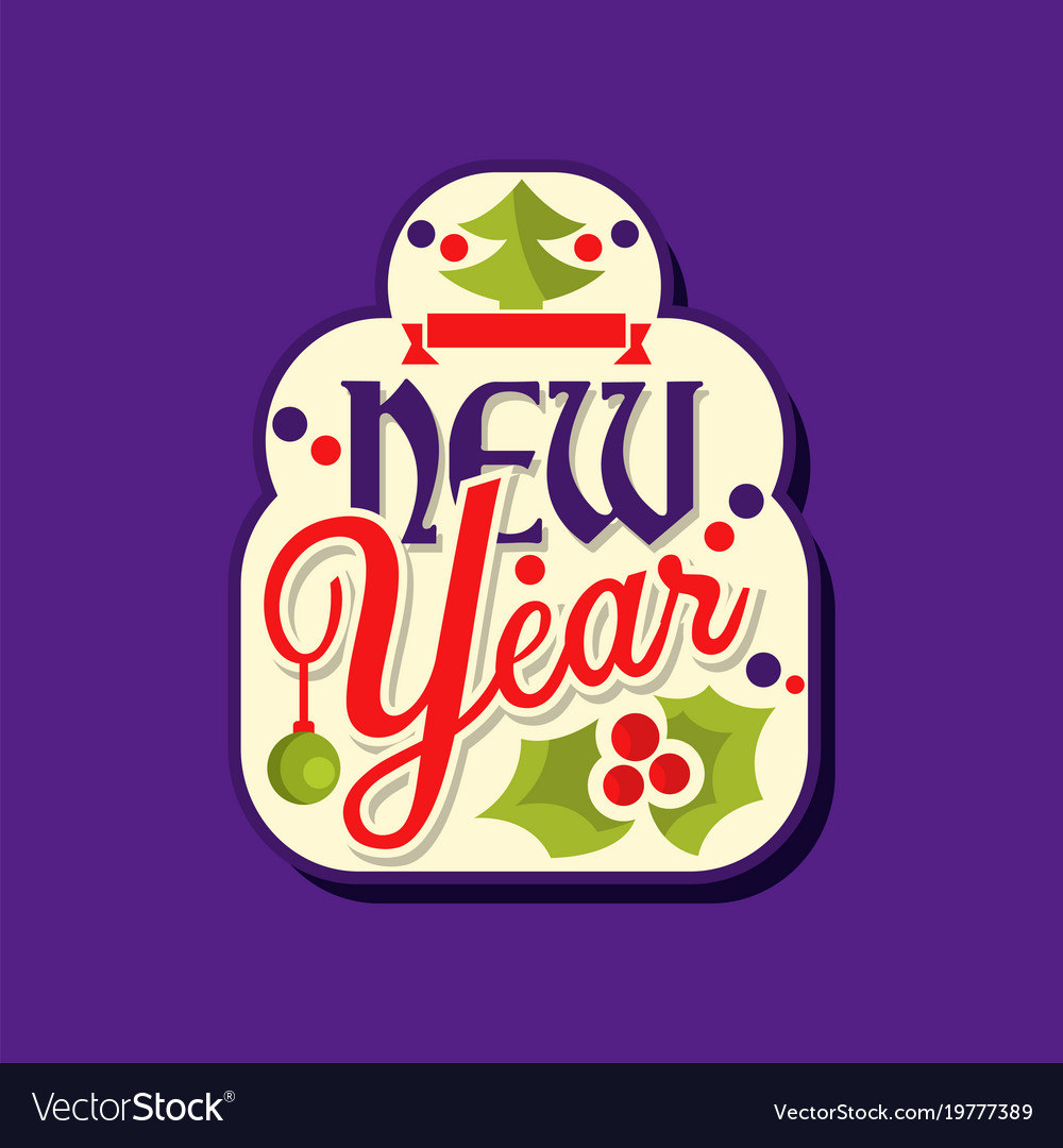 New year greeting card or sticker with christmas