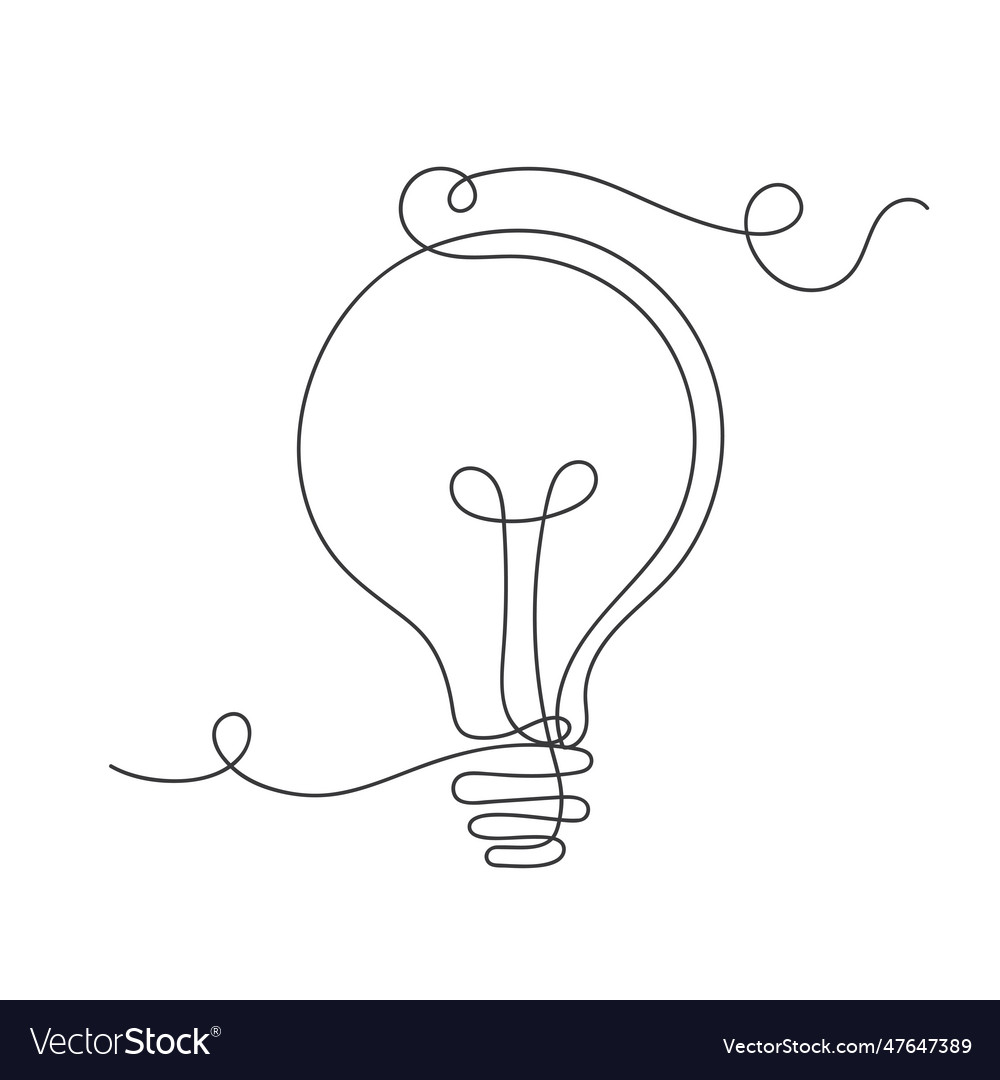 Outline continuous line art bulb lamp icon