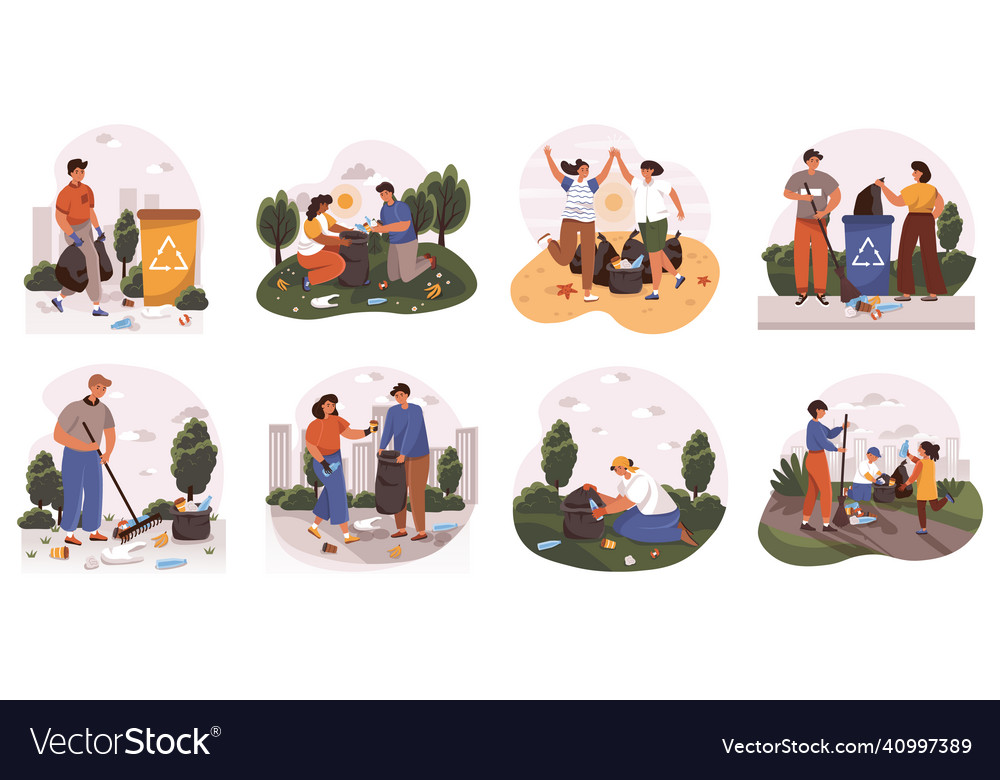 People collecting garbage web concept