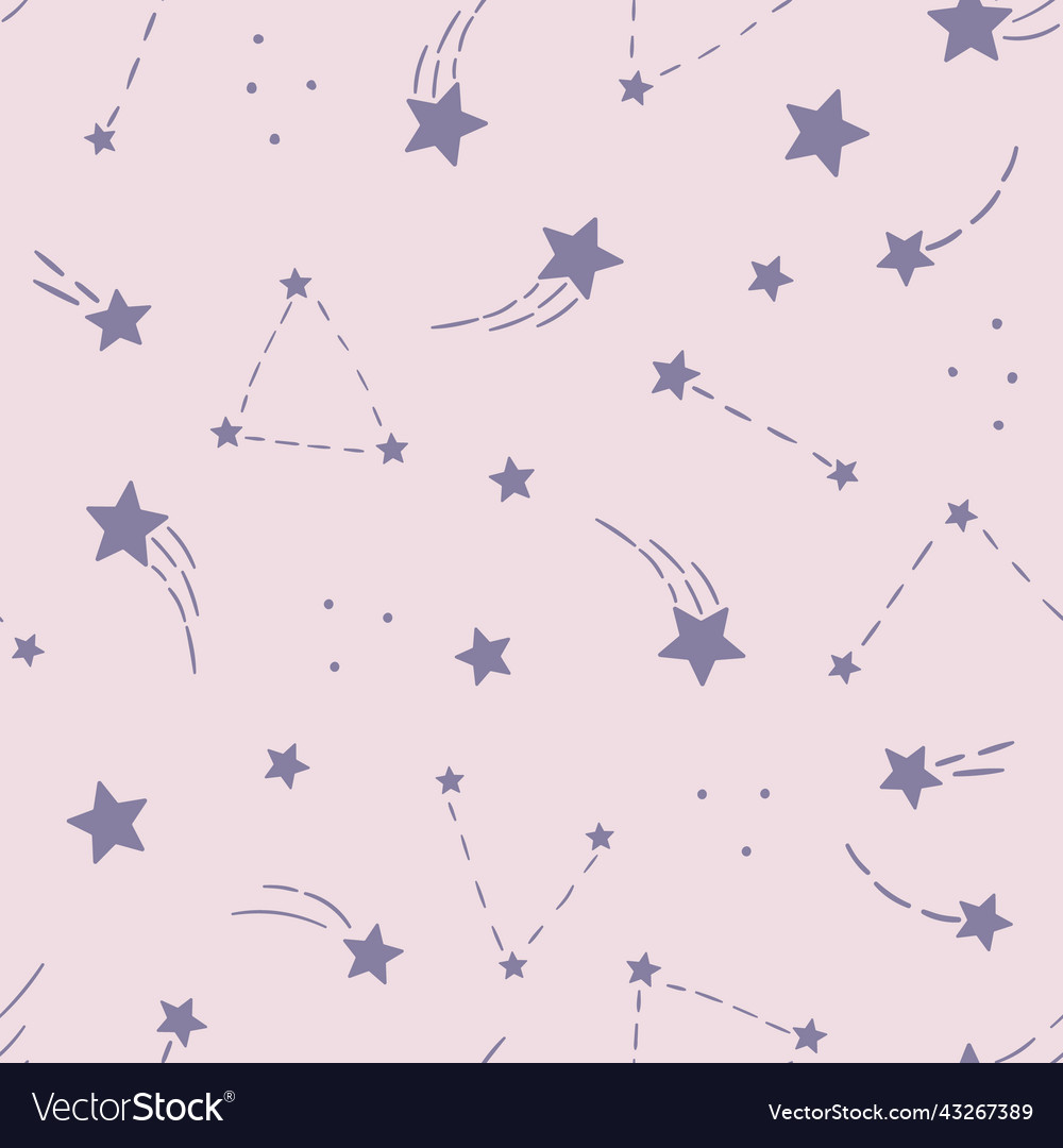 Purple and pink shooting stars pattern seamless Vector Image