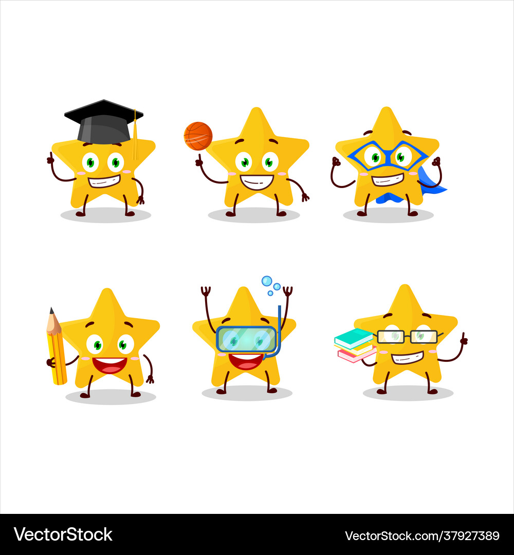 School student yellow star with various expression