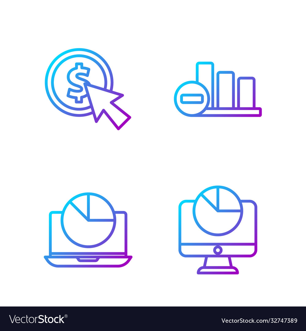 Set line computer monitor with graph chart laptop vector image Set line computer monitor with graph chart laptop