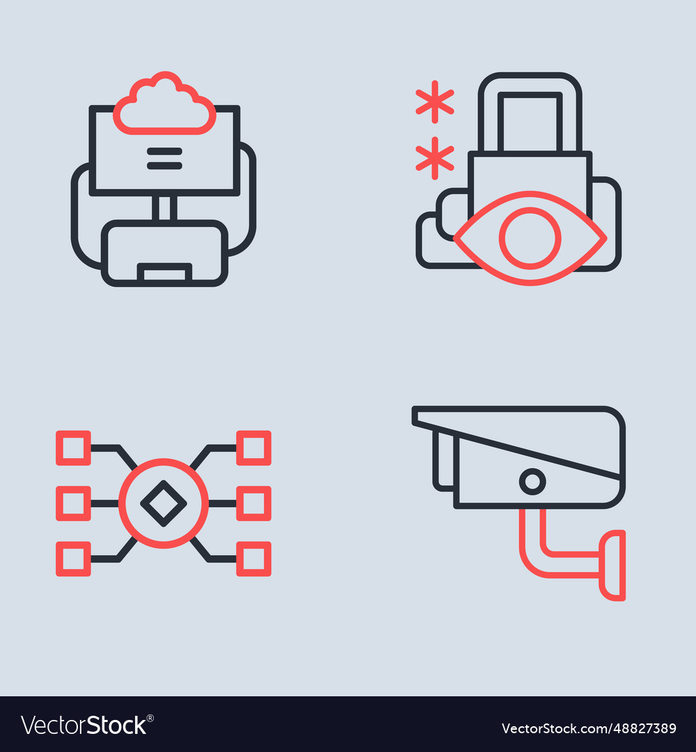 Set line cyber security neural network vector image Set line cyber security neural network