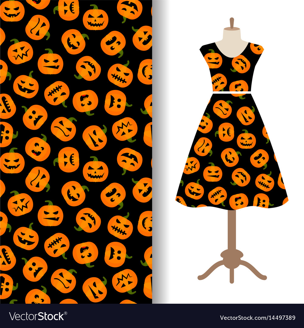 Womens dress fabric pattern with pumpkin