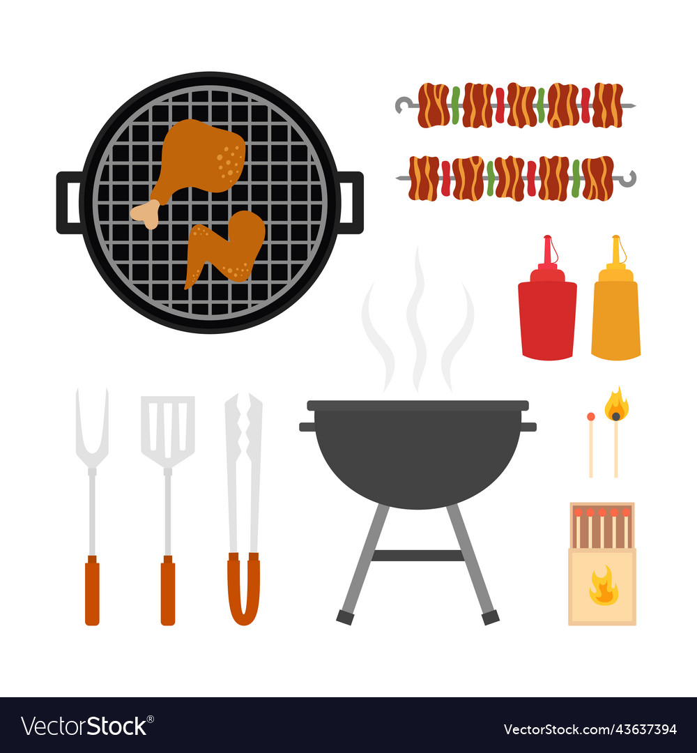 Bbq set isolated on white background flat Vector Image