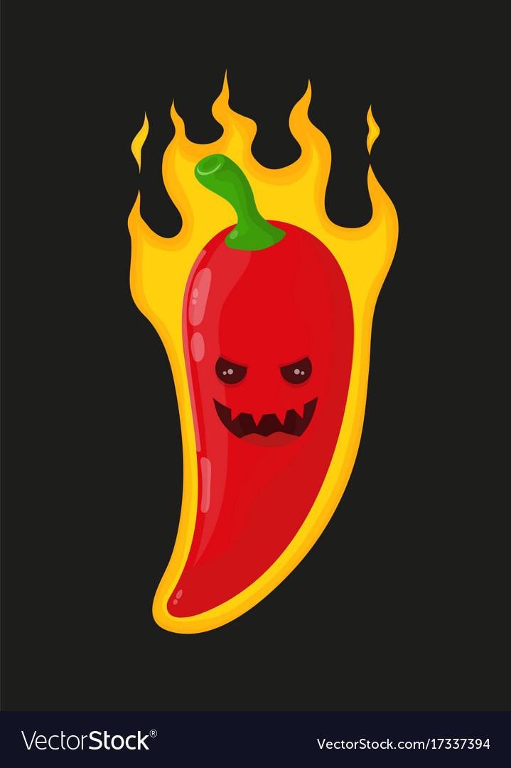 Burn hot angry evil chili pepper in fire