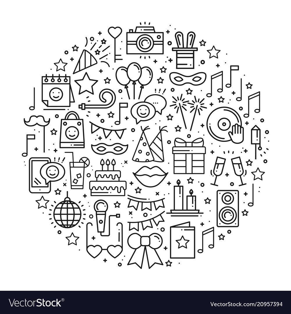 Circle with party symbols in line style basic