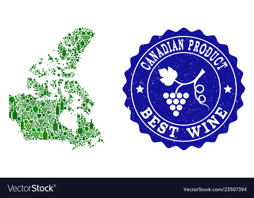 Collage of grape wine map of canada and best wine Vector Image