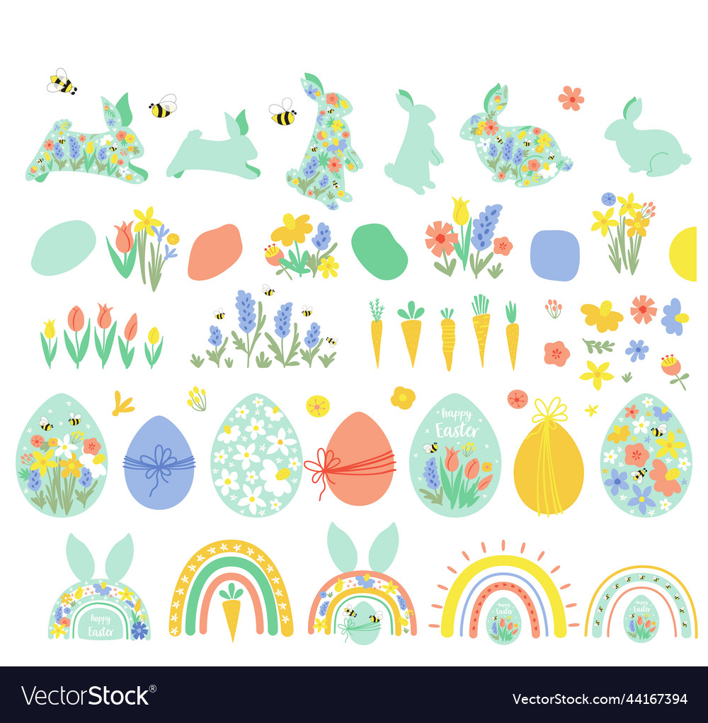 Easter Rabbit & Floral Elements
