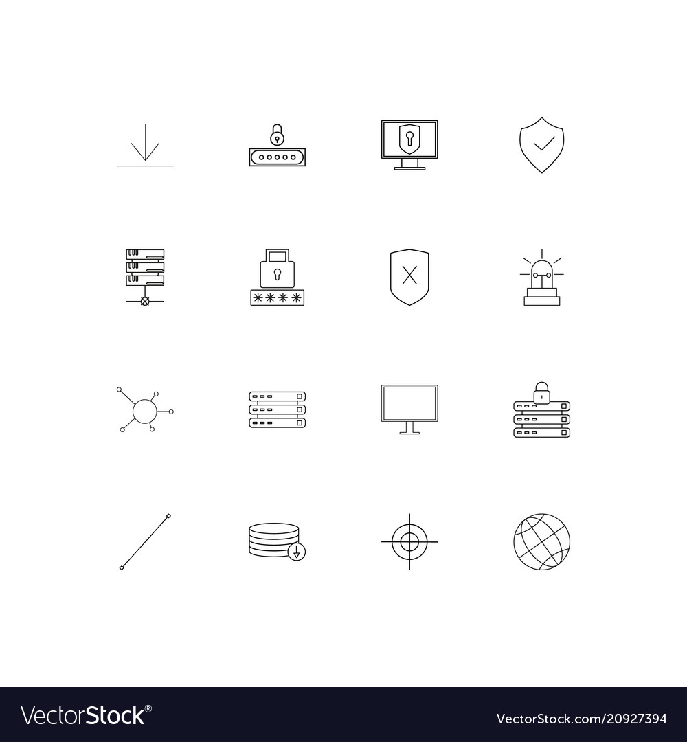 Internet security linear thin icons set outlined