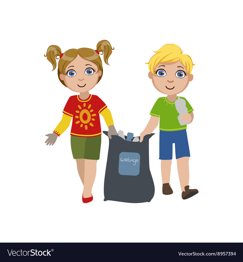 Kids collecting garbage Royalty Free Vector Image