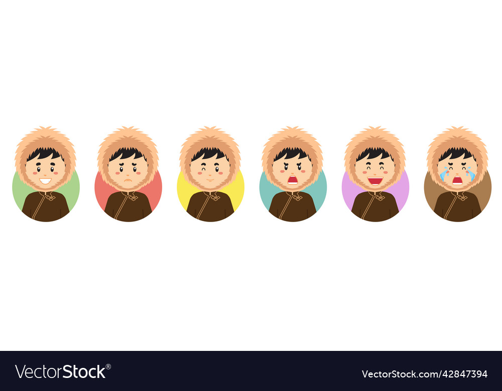 Mongolian avatar with various expression vector image Mongolian avatar with various expression