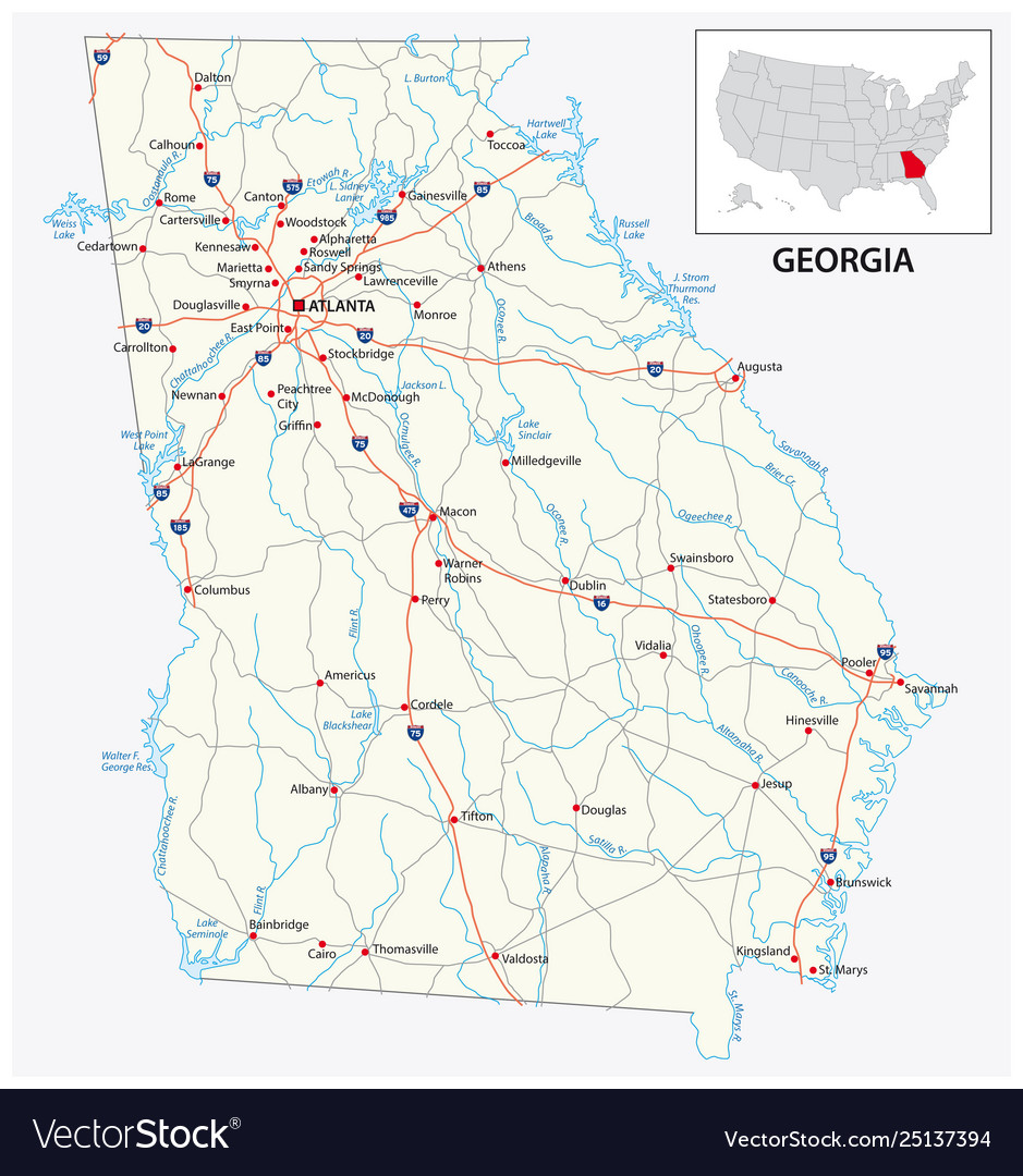 Road map us american state georgia